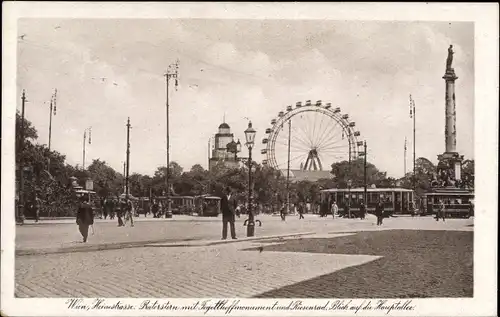 Ak Wien 2 Leopoldstadt, Praterstern, Tegetthoffmonument, Riesenrad, Blick auf die Hauptallee