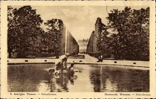 Ak Wien 13 Hietzing Österreich, Schönbrunn, Springbrunnen mit Figuren