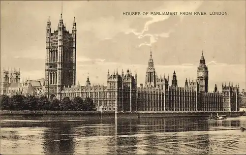 Ak London City England, Houses of Parliament from River