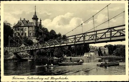 Ak Grimma im Muldental, Gattersburg mit Hängebrücke und Booten