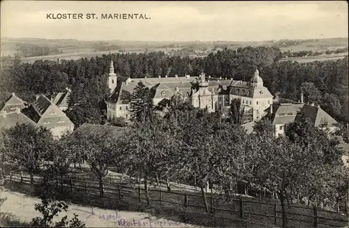 Ak Ostritz in der Oberlausitz, Kloster Sankt Marienthal, Panorama