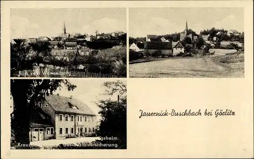 Ak Jauernick Buschbach Markersdorf Oberlausitz, Blick vom Wenzelberg, Kreuzbergbaude