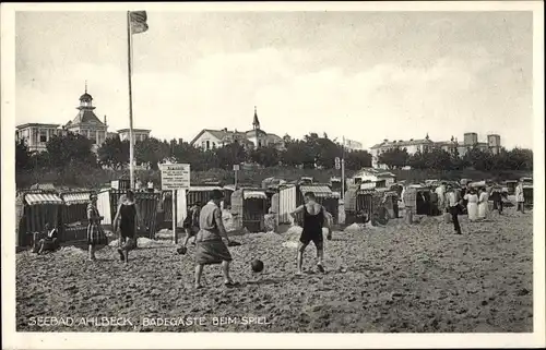 Ak Ostseebad Ahlbeck Heringsdorf Usedom, Badegäste beim Spiel