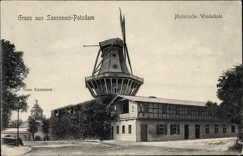 Ak Potsdam, Schloss Sanssouci, Historische Windmühle, Neue Kammern