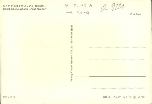 Ak Rauschenbach Cämmerswalde Neuhausen im Erzgebirge, FDGB Erholungsheim Paul Gruner