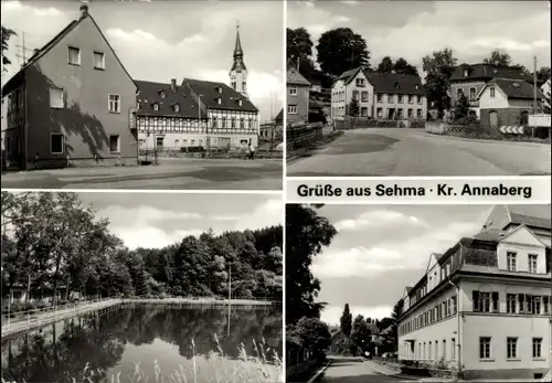 Ak Sehma Sehmatal im Erzgebirge, Dorfplatz, Straßenansichten, Gewässer