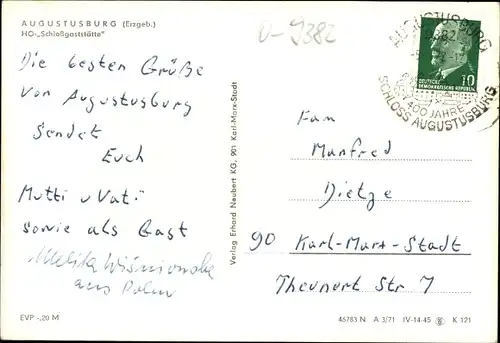 Ak Augustusburg im Erzgebirge, HO-Schlossgaststätte, Speiseraum