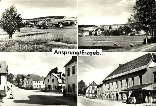 Ak Ansprung Erzgebirge, Oberdorf, Gasthof Goldene Sonne, Niederdorf, Ortsmitte