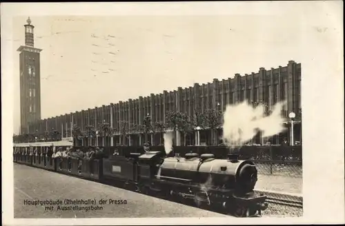 Ak Köln, Hauptgebäude der Pressa mit Ausstellungsbahn, 1928