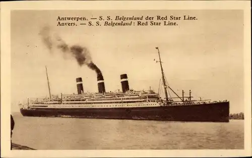 Ak Antwerpen Anvers Flandern, Steamer SS Belgenland, Red Star Line, Dampfschiff