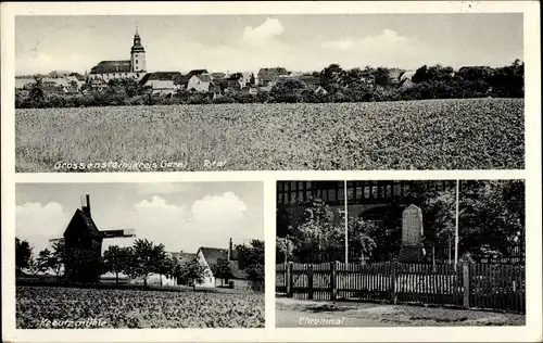 Ak Großenstein in Thüringen, Windmühle, Ehrenmal, Buchbinderei Alfred Gerstner, Totalansicht