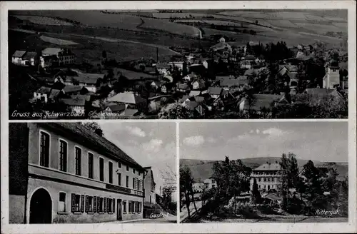 Ak Schwarzbach in Thüringen, Totalansicht der Ortschaft, Rittergut, Gasthof