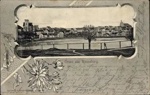 Passepartout Ak Ronneburg in Thüringen, Totalansicht der Ortschaft