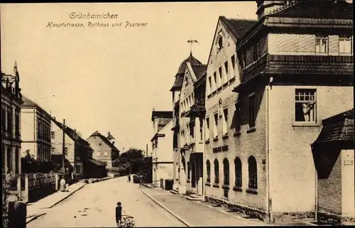 Ak Grünhainichen Sachsen, Hauptstraße, Rathaus, Postamt