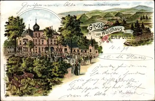 Litho Erfurt in Thüringen, Gasthaus Waldhaus, Panorama