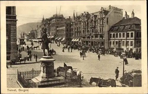 Ak Bergen Norwegen, Torvet, Platz, Denkmal