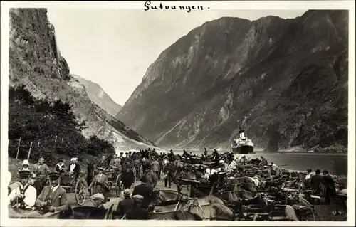 Ak Gudvangen Sognefjord Norwegen, Fjordpartie, Dampfer, Kutschen