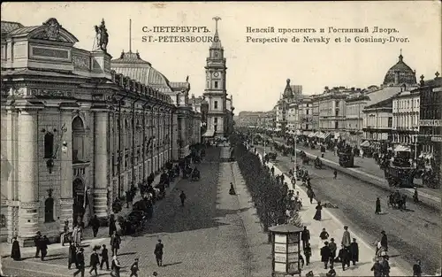 Ak Sankt Petersburg Russland, Perspective de Nevsky et le Gostinny Dvor