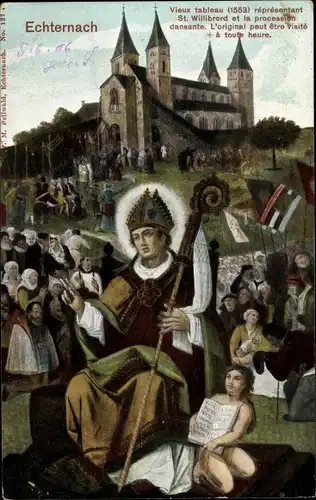 Ak Echternach Luxemburg, Vieux tableau representant St. Willibrord et la procession