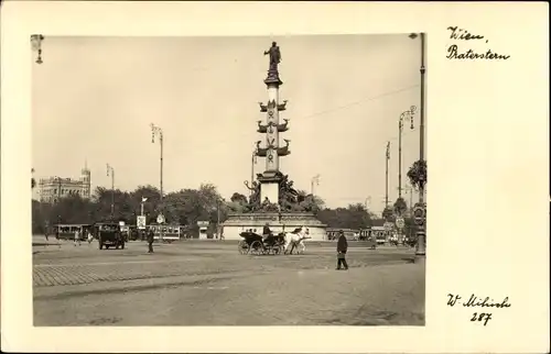 Ak Wien 2 Leopoldstadt, Praterstern, Straßenbahn, Kutsche, Tegetthoffdenkmal