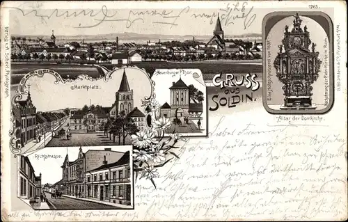 Litho Myślibórz Soldin Neumark Ostbrandenburg, Marktplatz, Neuerburger Tor, Richtstraße, Altar