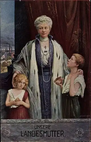 Künstler Ak Fischer, Art., Kaiserin Auguste Viktoria mit zwei Kindern, Landesmutter