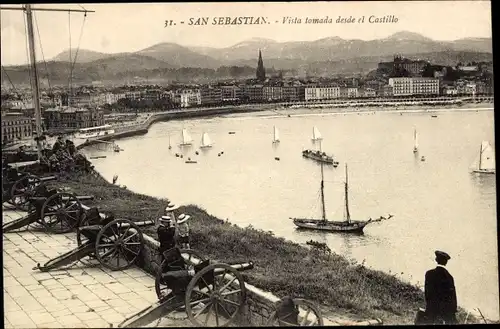 Ak Donostia San Sebastian Baskenland, Vista tomada desde el Castillo