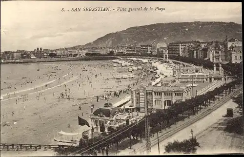 Ak Donostia San Sebastian Baskenland, Vista general de la Playa