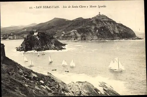 Ak Donostia San Sebastian Baskenland, Isla de Santa Clara y Monte Igueldo