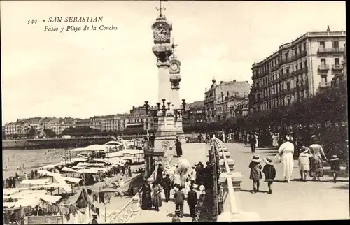 Ak Donostia San Sebastian Baskenland, Paseo y Playa de la Concha