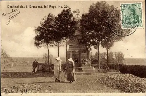 Ak Montois la Montagne Meurthe et Moselle, Denkmal des 3. Brandenb. Infanterie-Regiments Nr. 20
