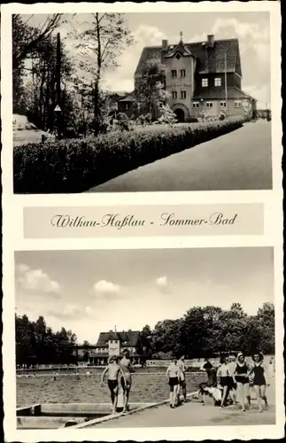 Ak Wilkau Haßlau in Sachsen, Blick auf das Schwimmbad, Badegäste