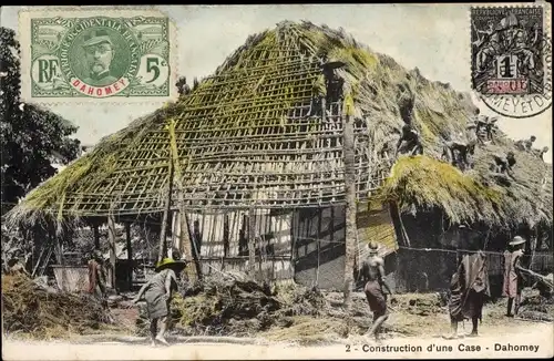 Ak Dahomey Benin, Construction d'une Case, Hausbau