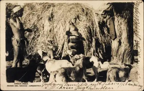 Foto Ak Argentinien, Choza India, Indios del Chaco