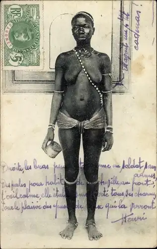 Ak Dahomey Benin, Barbusige Frau, Lendenschurz