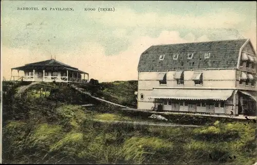 Ak De Koog Texel Nordholland Niederlande, Badhotel und Pavillon