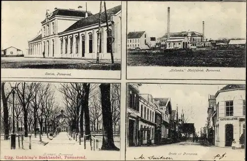 Ak Purmerend Nordholland Niederlande, Bahnhof, Milchfabrik, Straßenpartie, Café