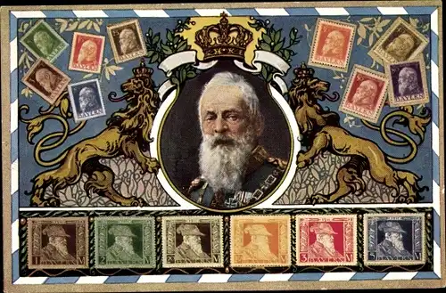 Briefmarken Ak Königreich Bayern, Prinzregent Luitpold von Bayern