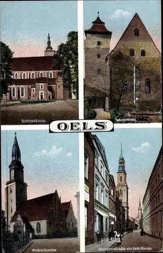 Ak Oleśnica Oels Schlesien, Schlosskirche, Probstkirche, Georgenstr., Kath. Kirche, Salvatorkirche