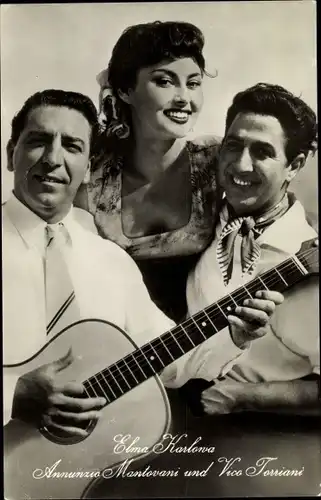 Ak Schauspielerin Elma Karlowa, Annunzio Mantovani, Vico Torriani, Gitarren der Liebe