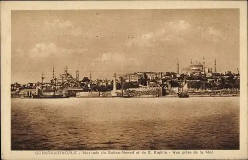 Ak Konstantinopel Istanbul Türkei, Mosquée du Sultan Ahmed et des S. Sophie, Vue prise de la Mer