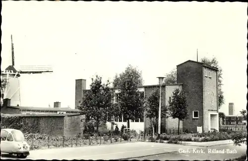 Ak Rilland Reimerswaal Zeeland Niederlande, Geref. Kerk, Windmühle