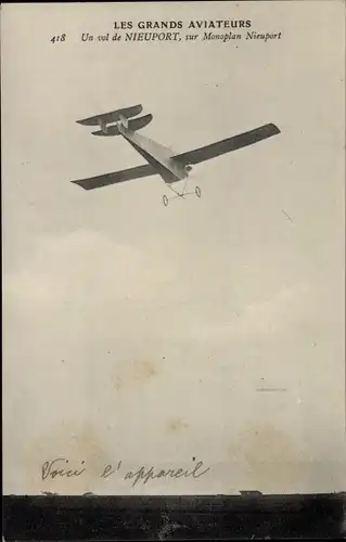 Ak Les Grands Aviateurs, Un vol de Nieuport, sur Monoplan Nieuport