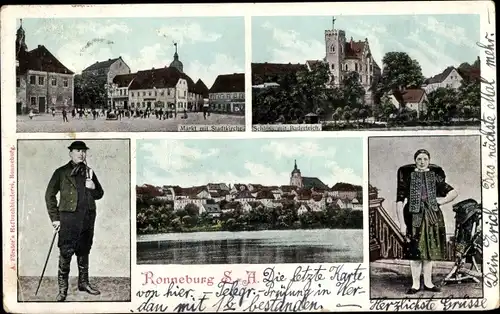 Ak Ronneburg in Thüringen, Schloss, Markt, Stadtkirche, Trachten