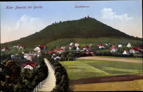 Ak Klein Biesnitz Görlitz, Blick zum Ort, Landeskrone