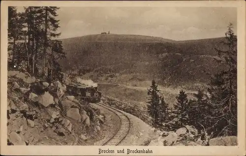 Ak Brocken Nationalpark Harz, Brockenbahn, Dampflok