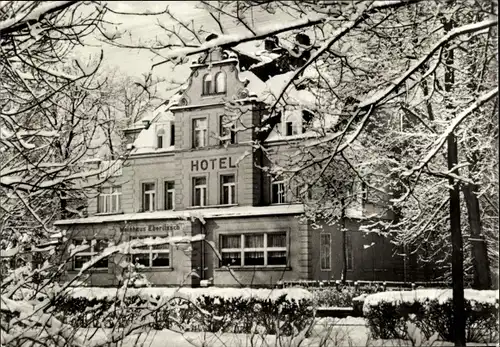 Ak Bad Blankenburg in Thüringen, Durchblick zum Hotel, Weinhaus Eberitzsch, Winter