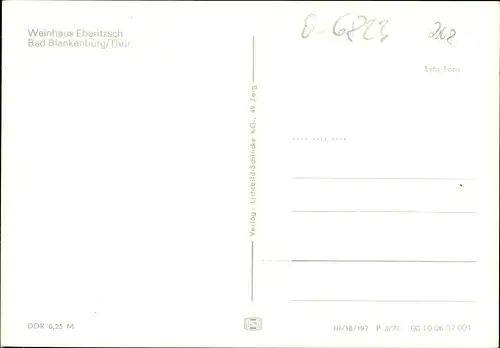 Ak Bad Blankenburg in Thüringen, Durchblick zum Hotel, Weinhaus Eberitzsch, Winter