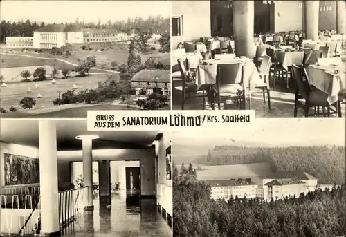 Ak Löhma Leutenberg Thüringen, Sanatorium, Außenansicht, Speisesaal, Treppengang