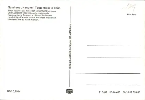 Ak Tautenhain in Thüringen, Gasthaus Kanone